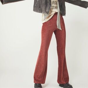 Burgundy Free People Ribbed Velvet Flare Pants